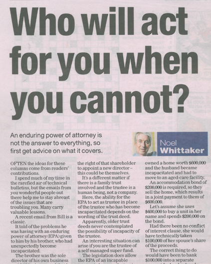 Noel Whittaker Turnbull Hill Lawyers article